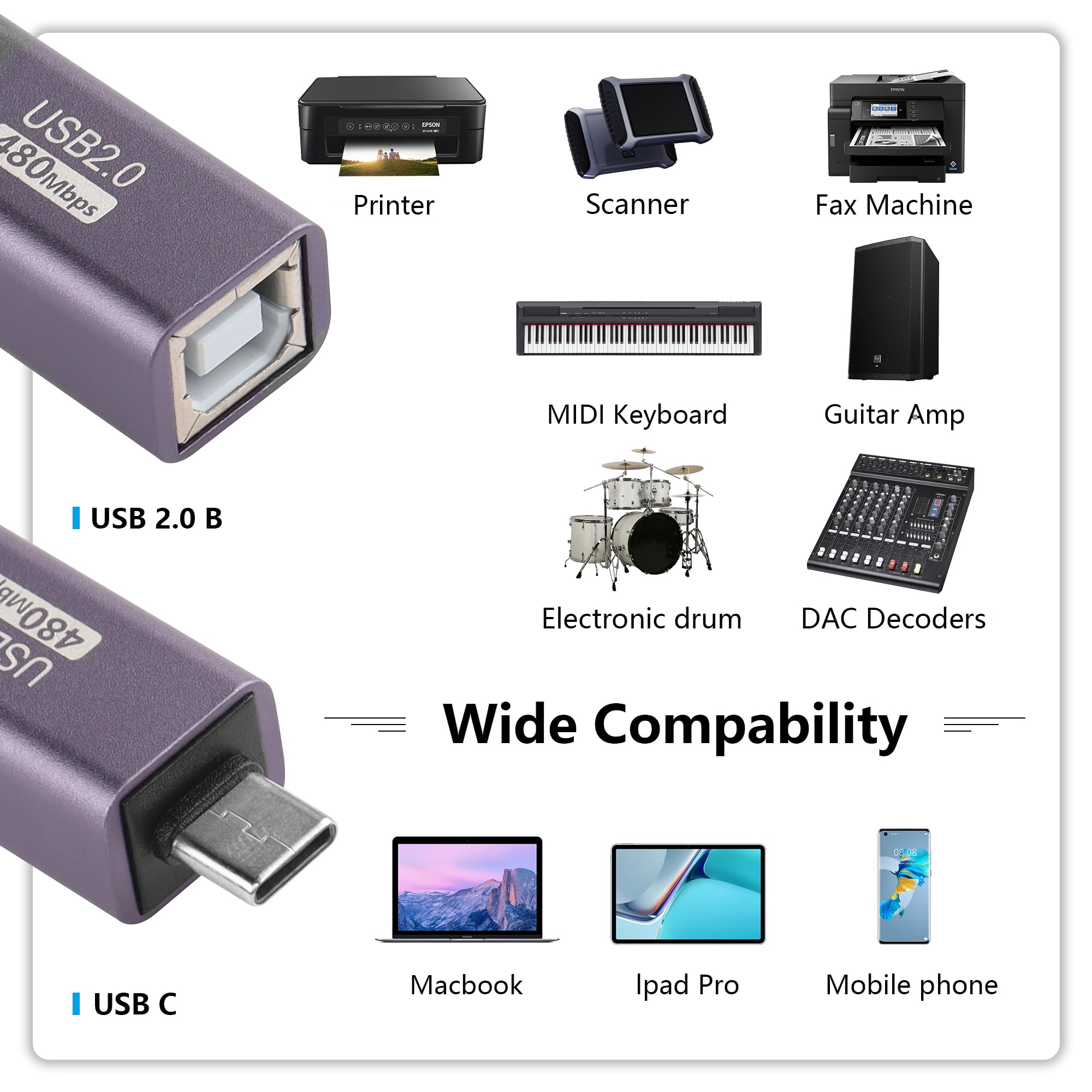 Amazon.com: SinLoon 2 Pack USB C to USB B Adapter Type C to
